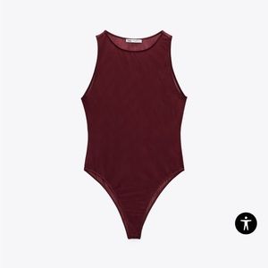 Zara Maroon Organza Bodysuit